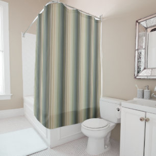 Sage Green Dusty Blue Taupe Grey Farmhouse Stripe Shower Curtain