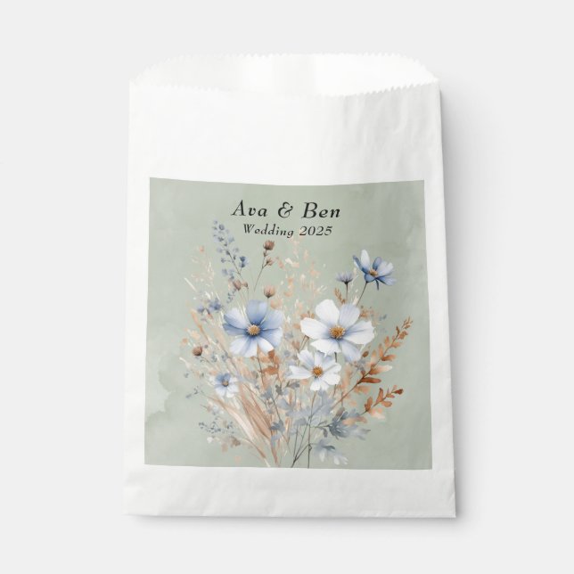 Sage Green Dusty Blue Wildflower Wedding Favour Bags (Front)
