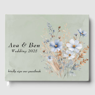 Sage Green Dusty Blue Wildflower Wedding Guest Book