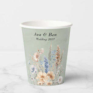 Sage Green Dusty Blue Wildflowers Wedding Paper Cups