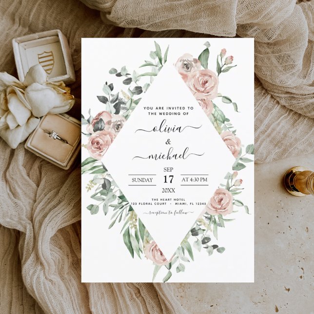 Sage Green Dusty Pink Eucalyptus Wedding Invitation (Creator Uploaded)