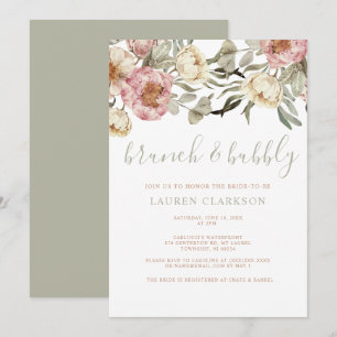 Sage Green Dusty Pink Floral Brunch Bridal Shower Invitation