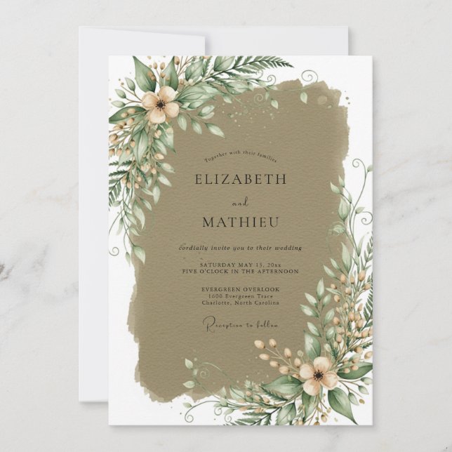 Sage Green Earthy Bohemian Wedding Invitation (Front)
