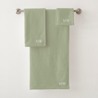 Sage Green Earthy Boho Monogram Initials Bath Towel Set