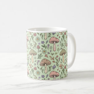 Sage Green Earthy Mushroom Seamless Pattern Coffee Mug