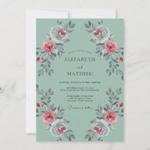 Sage Green Earthy Vintage Wedding Invitation