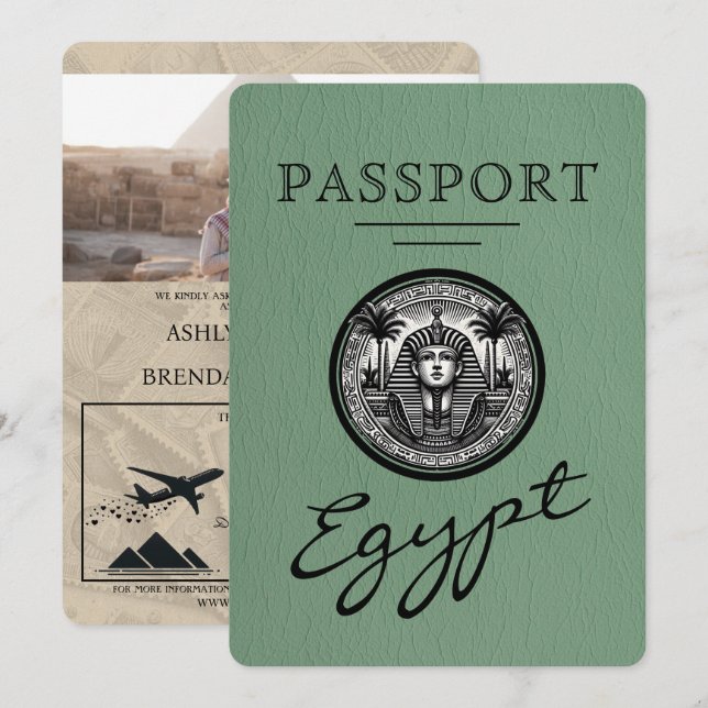 Sage Green Egypt Passport Wedding Invitation (Front/Back)