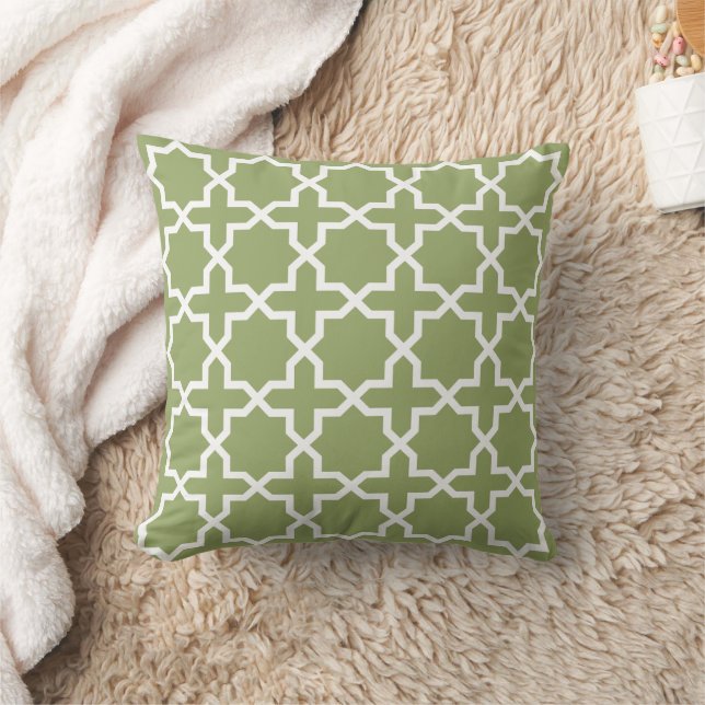 Sage Green EIGHT POINTED STAR Moroccan Pattern Cushion (Blanket)