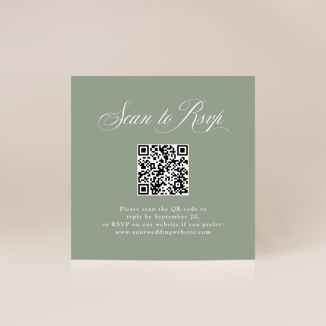 Sage Green Elegance | RSVP with QR Code Enclosure Card (Creator Uploaded)