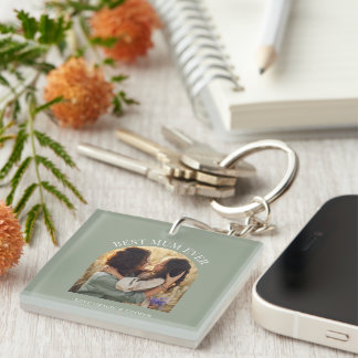 Sage green elegant arch photo typography best mum key ring