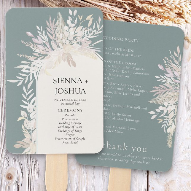 Sage Green Elegant Botanical Arch Wedding Program Hand Fan (Sage Green Elegant Wedding Programs - Foliage Duet wedding collection)