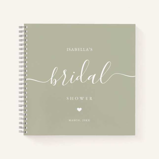 Sage Green Elegant Bridal Shower Guest Notebook (Front)