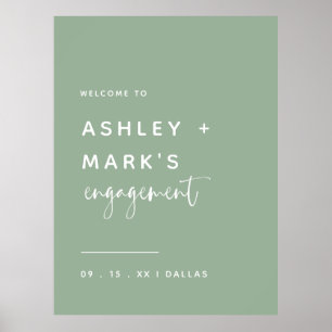 Sage Green Elegant Calligraphy Engagement Welcome  Poster
