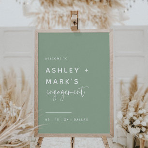 Sage Green Elegant Calligraphy Engagement Welcome Poster