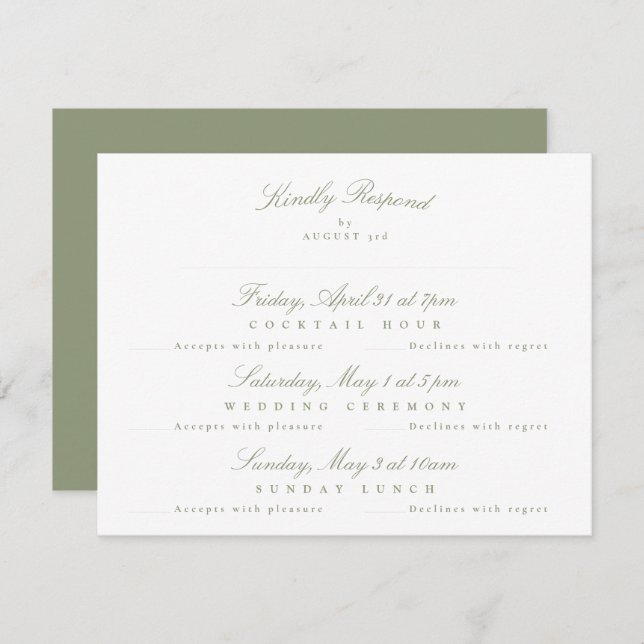 Sage Green Elegant Calligraphy multi-event RSVP Card (Front/Back)