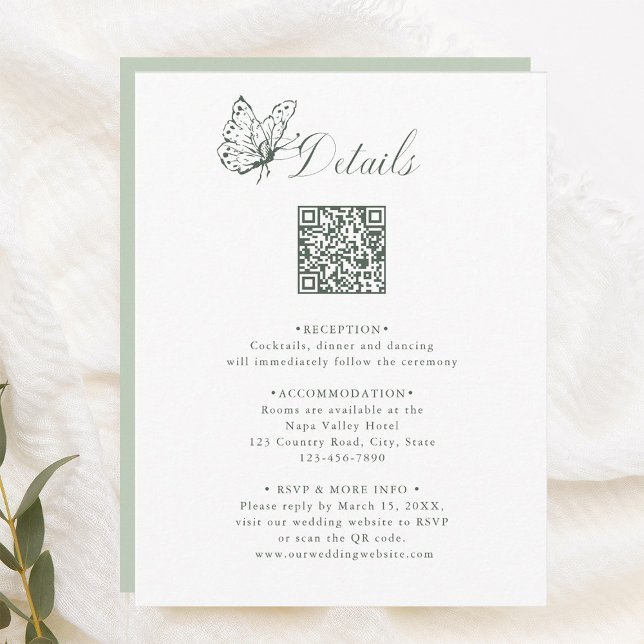 Sage Green Elegant Calligraphy Wedding Details Enclosure Card (Creator Uploaded)