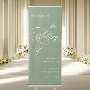 Sage Green Elegant Calligraphy Wedding Welcome  Retractable Banner
