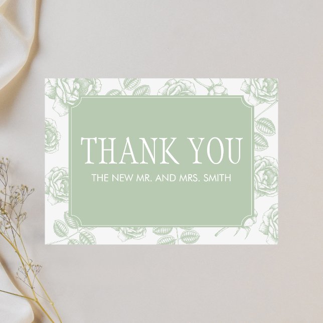 Sage Green Elegant Chinoiserie Wedding Thank You Card (Sage Green Vintage Elegant Wedding Thank you Card
)