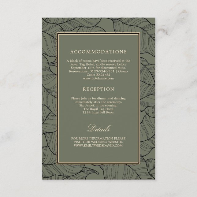 Sage Green Elegant Classic Calligraphy Details Enclosure Card (Front)