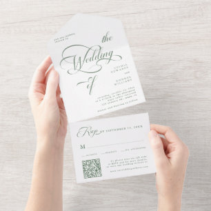 Sage Green Elegant Classy Calligraphy Wedding  All In One Invitation