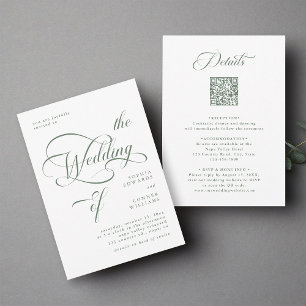 Sage Green Elegant Classy Wedding All in One  Invitation