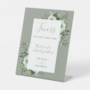 Sage Green Elegant Country Floral Wedding Favours Pedestal Sign