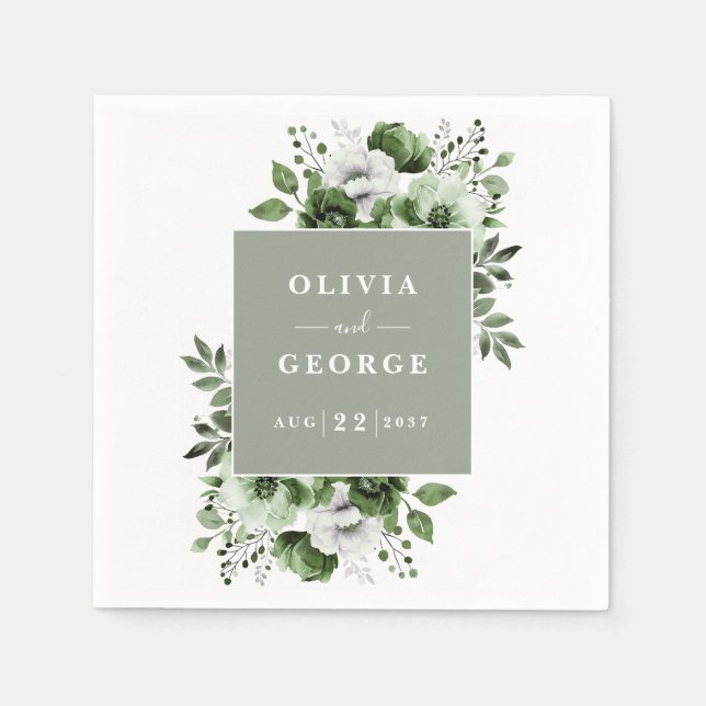 Sage Green Elegant Country Floral Wedding Napkin (Front)