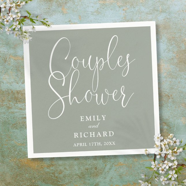 Sage Green Elegant Couples Bridal Wedding Shower Napkin (Sage Green Elegant Couples Bridal Wedding Shower Napkins)