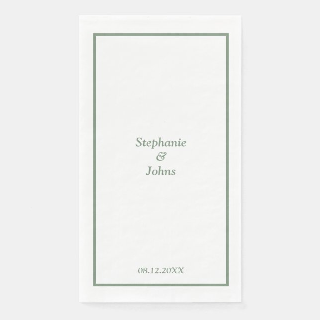 Sage Green Elegant Custom Name Modern Wedding Napkin (Front)