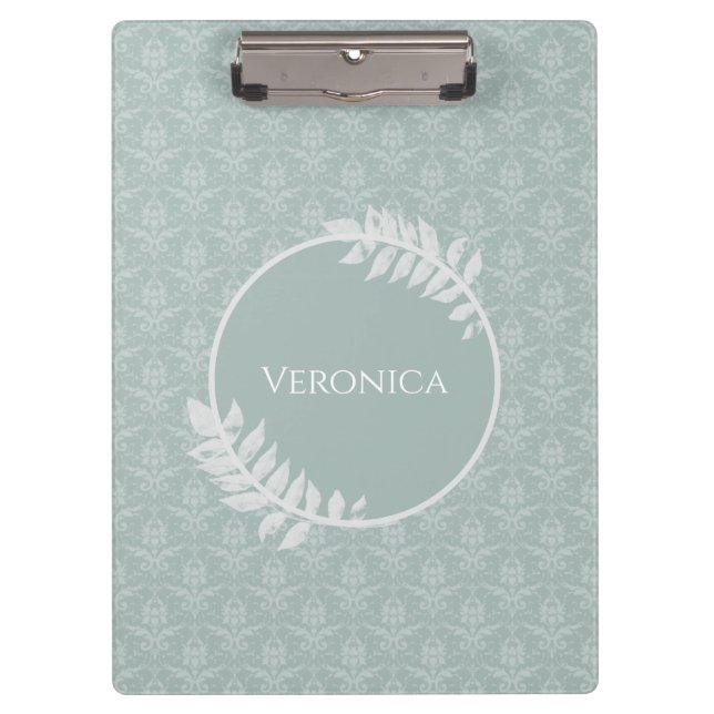 Sage Green Elegant Damask Clipboard (Front)