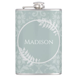 Sage Green Elegant Damask Flask