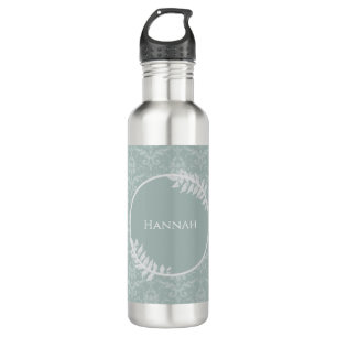 Sage Green Elegant Damask Personalised 710 Ml Water Bottle