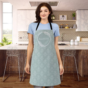 Sage Green Elegant Damask Personalised Apron