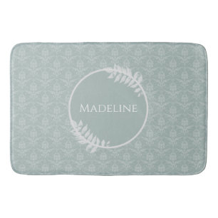 Sage Green Elegant Damask Personalised Bath Mat