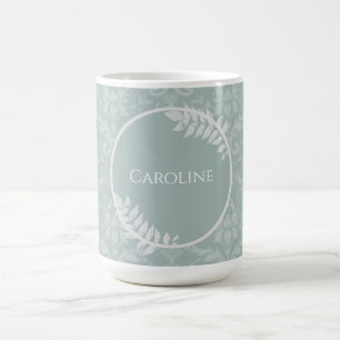 Sage Green Elegant Damask Personalised Coffee Mug