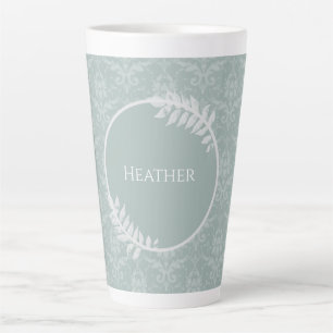 Sage Green Elegant Damask Personalised Latte Mug