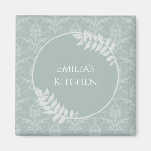 Sage Green Elegant Damask Personalised Magnet