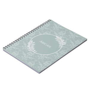 Sage Green Elegant Damask Personalised Notebook