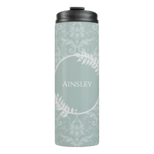 Sage Green Elegant Damask Personalised Thermal Tumbler