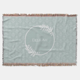 Sage Green Elegant Damask Personalised Throw Blanket