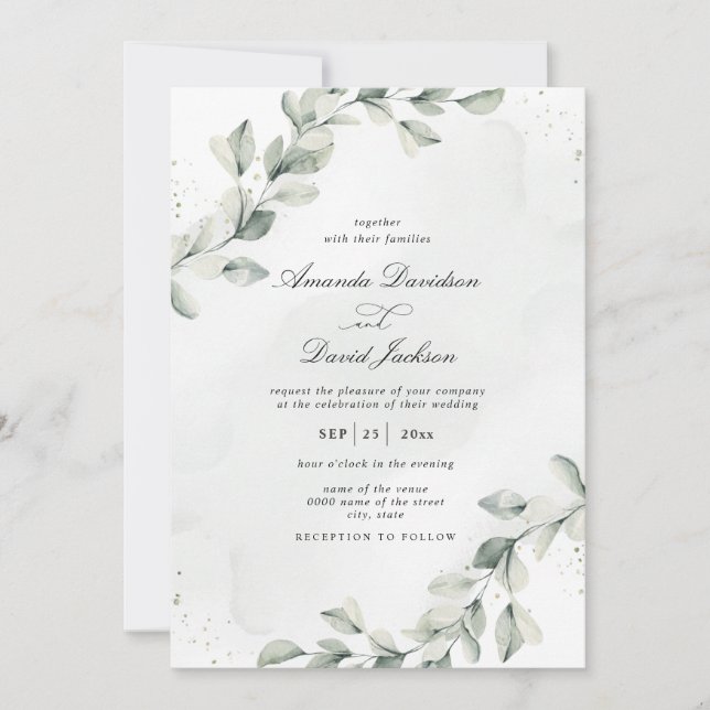 Sage Green Elegant Eucalyptus Botanical Wedding  Invitation (Front)