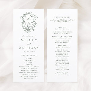 Sage Green Elegant Floral Crest Wedding Ceremony Programme