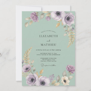 Sage Green Elegant Floral Flourish Wedding Invitation