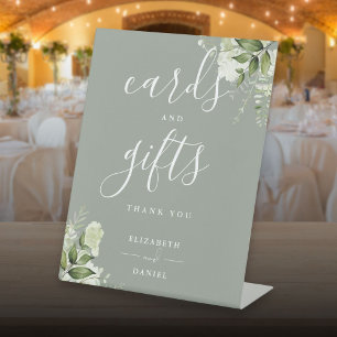 Sage Green Elegant Floral Greenery Cards And Gifts Pedestal Sign