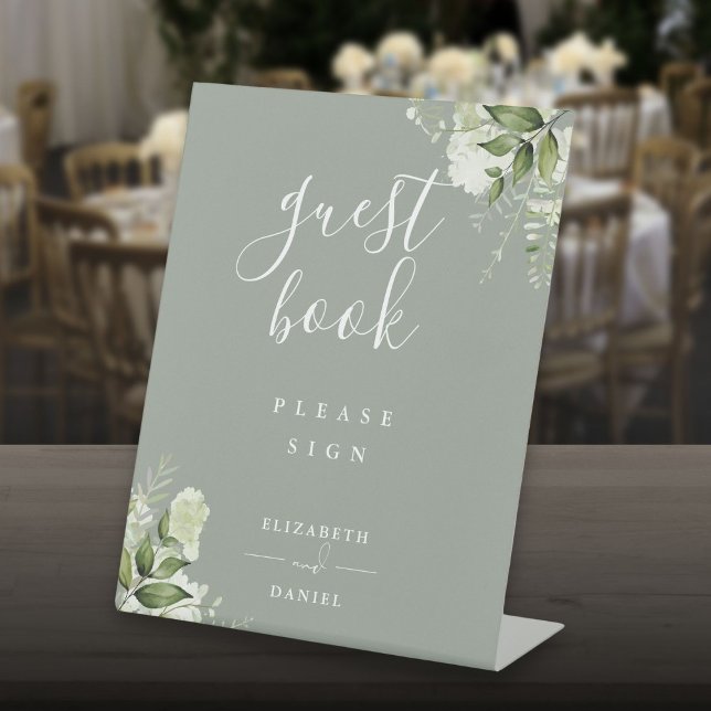 Sage Green Elegant Floral Greenery Guest Book Pedestal Sign (Sage Green Elegant Floral Greenery Guest Book Pedestal Sign)