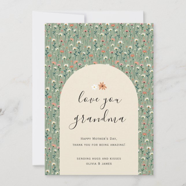 Sage Green Elegant Floral Love You Grandma Card (Front)