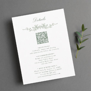 Sage Green Elegant Floral QR Code Wedding Details Enclosure Card