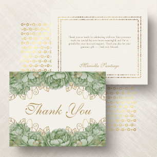 Sage Green Elegant Floral Quinceanera Thank You Card