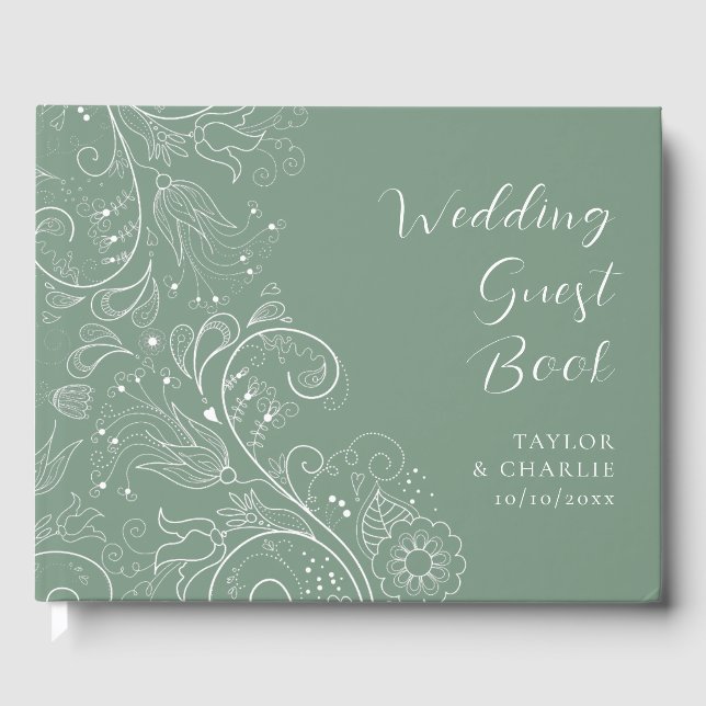 Sage Green Elegant Floral Wedding Guest Book (Front)