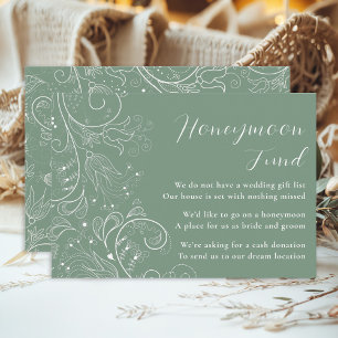 Sage Green Elegant Floral Wedding Honeymoon Fund Enclosure Card